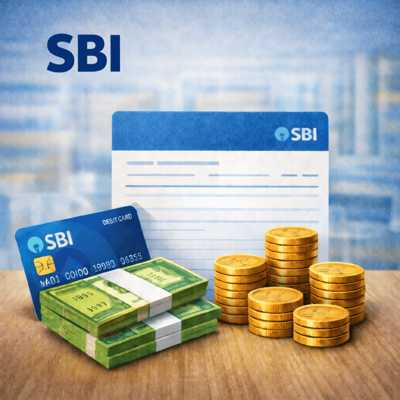SBI fixed deposit investment concept with money and coins